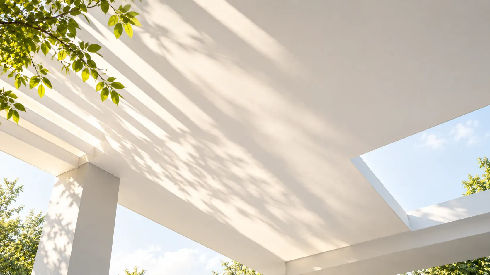 Soft light falling through a modern white canopy roof