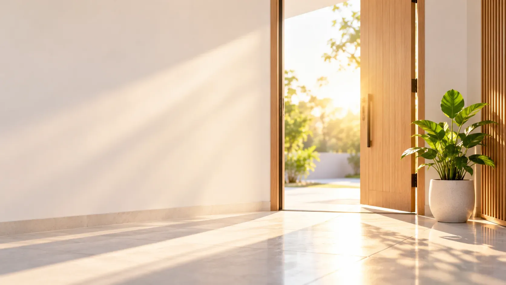A bright doorway opening onto morning sunlight