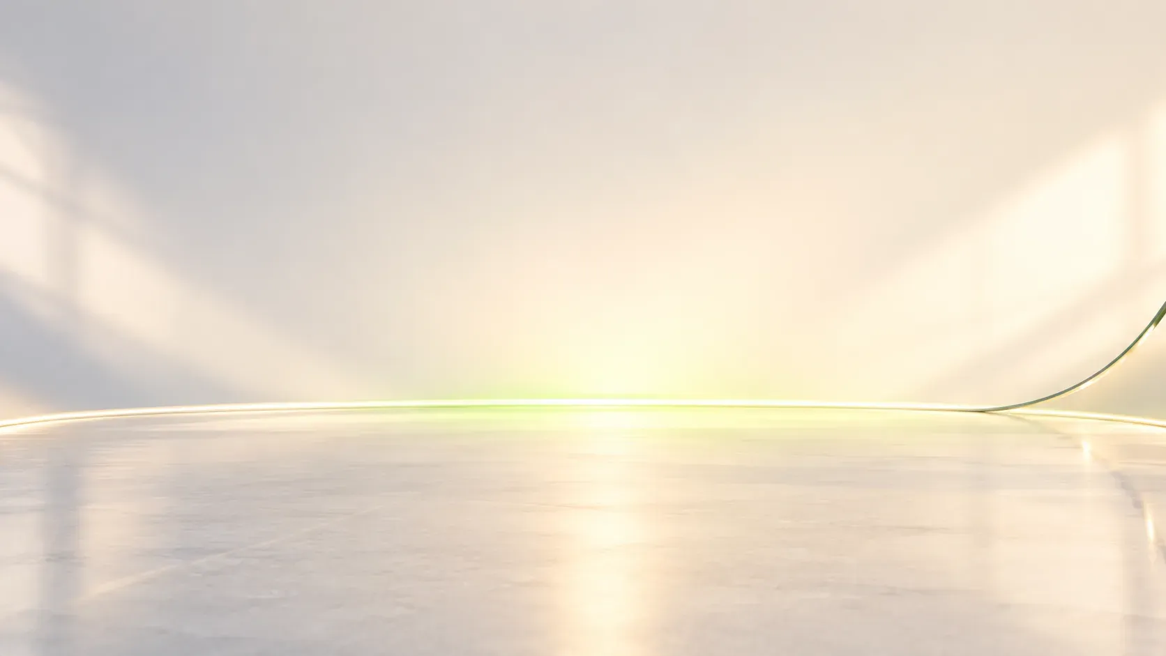 A bright studio backdrop with a soft green glow